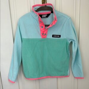 Lands' End Green and Pink Fleece Hoodie Quarter-Zip